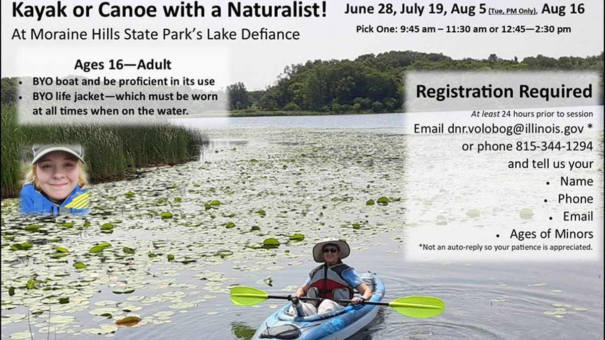 Kayak or Canoe with a Naturalist at Moraine Hills 